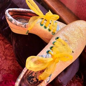 Irregular Choice Dolls Kill Yellow Glitter Loafers